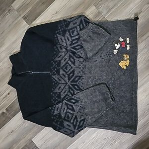 Vintage Disney Store 3/4 zip Fleece Mickey Mouse And pluto snow Pullover sweater